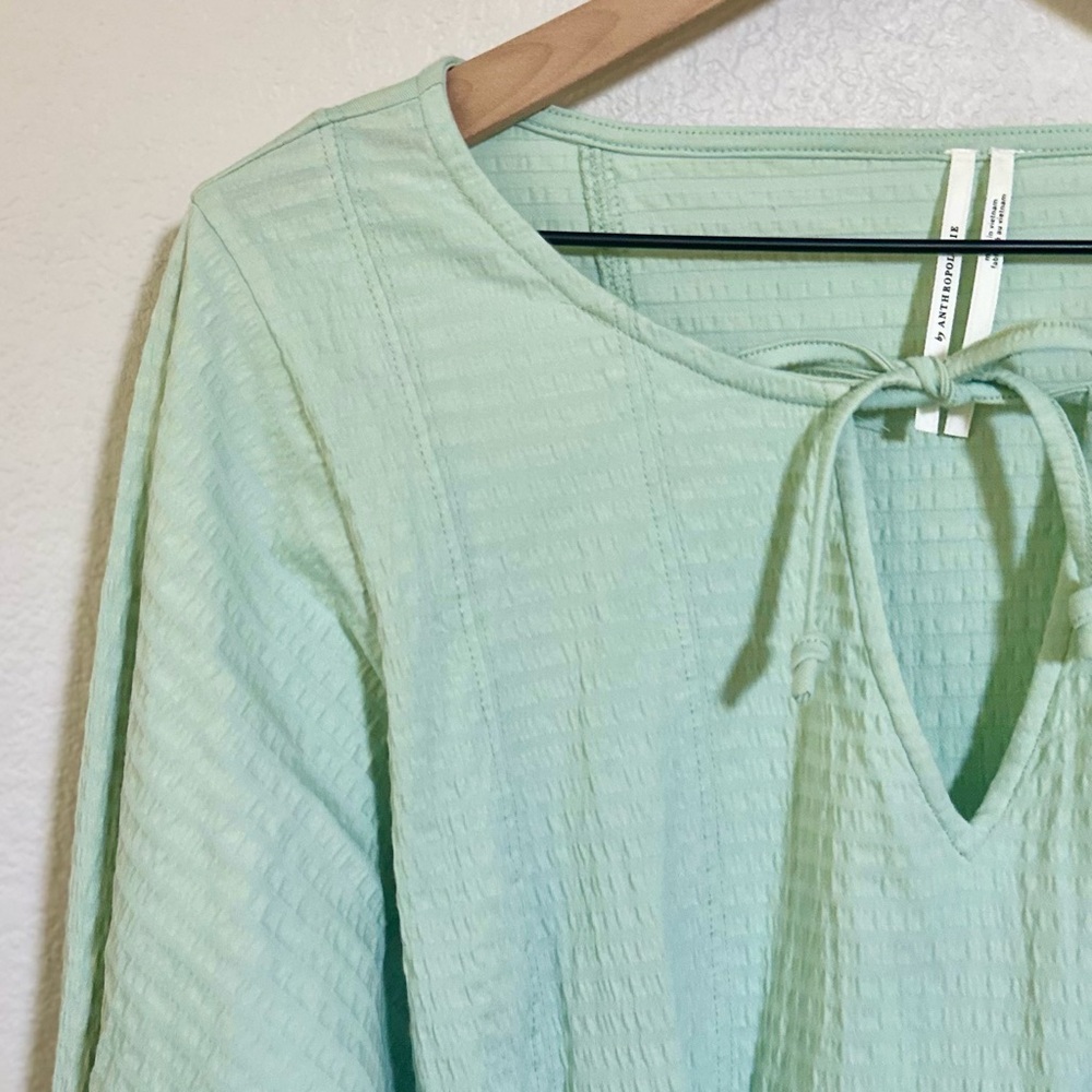 ANTHROPOLOGIE S M Rebecca Smocked Top in Mint • Oversized Peasant Blouse - Picture 2 of 13